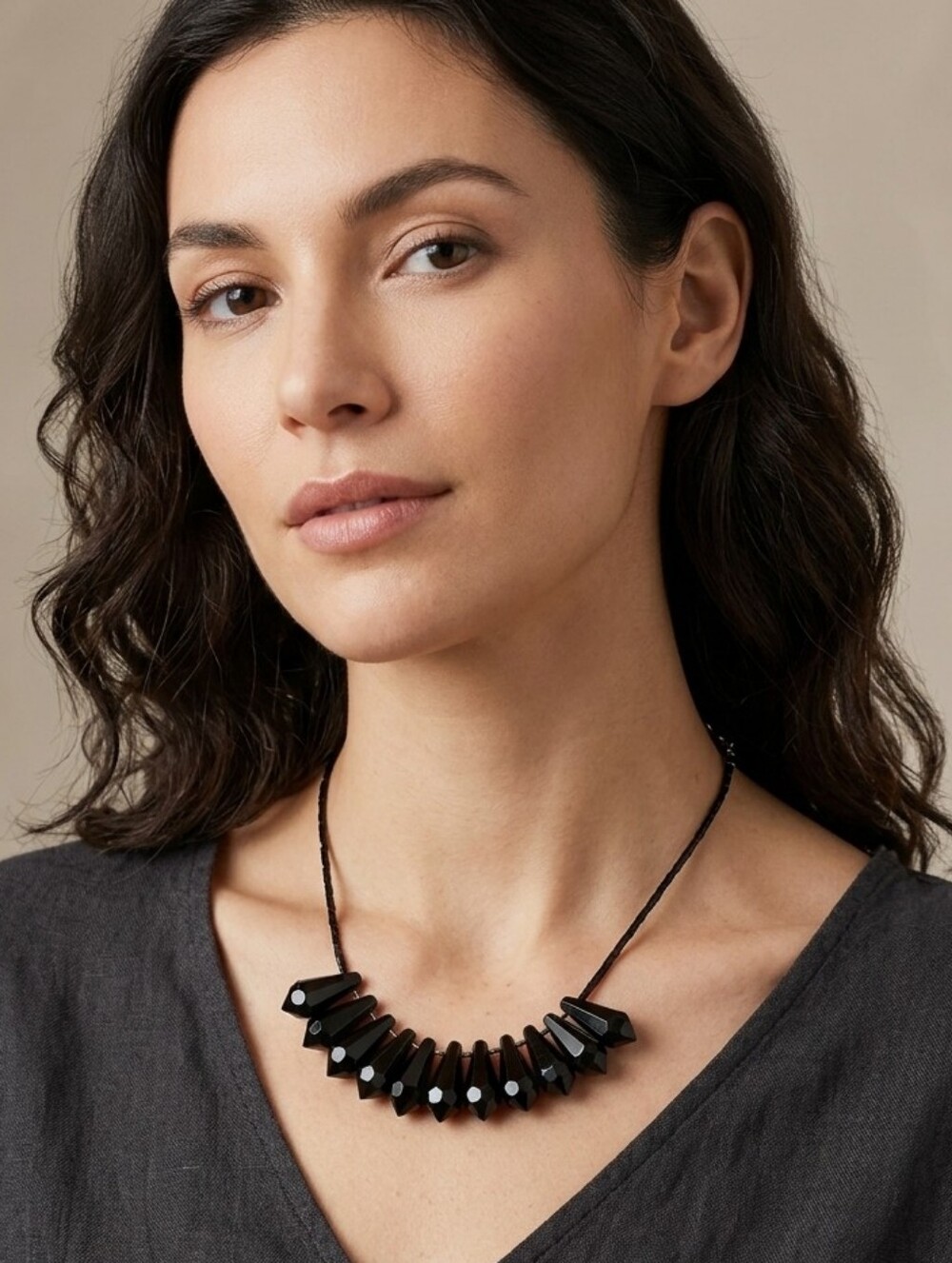 MEXX Black Beaded Briolette Necklace size 18"